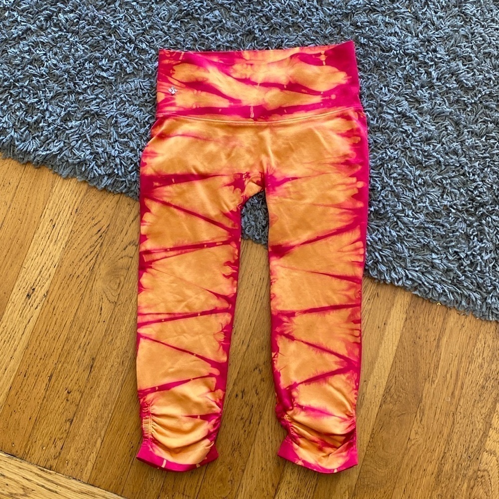 NUX Tie Dye Orange Red Seamless Leggings Size Small